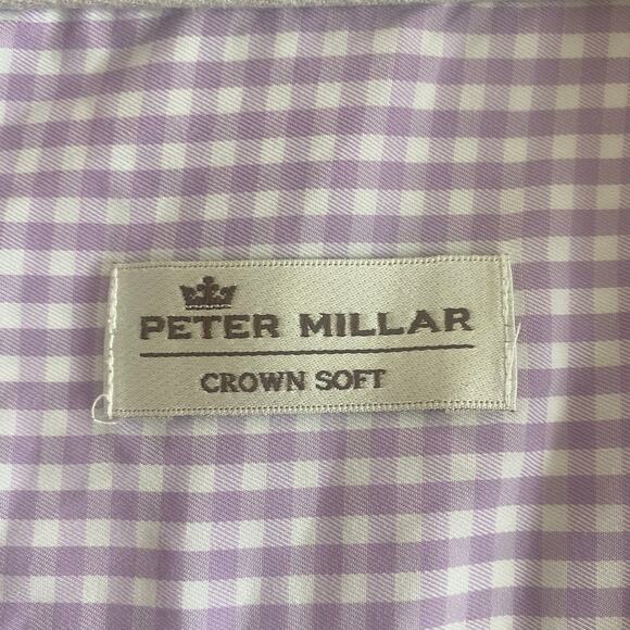 Peter Millar Crown Soft Button Down Shirt XL Lavender White Gingham Cotton Silk - Picture 3 of 7